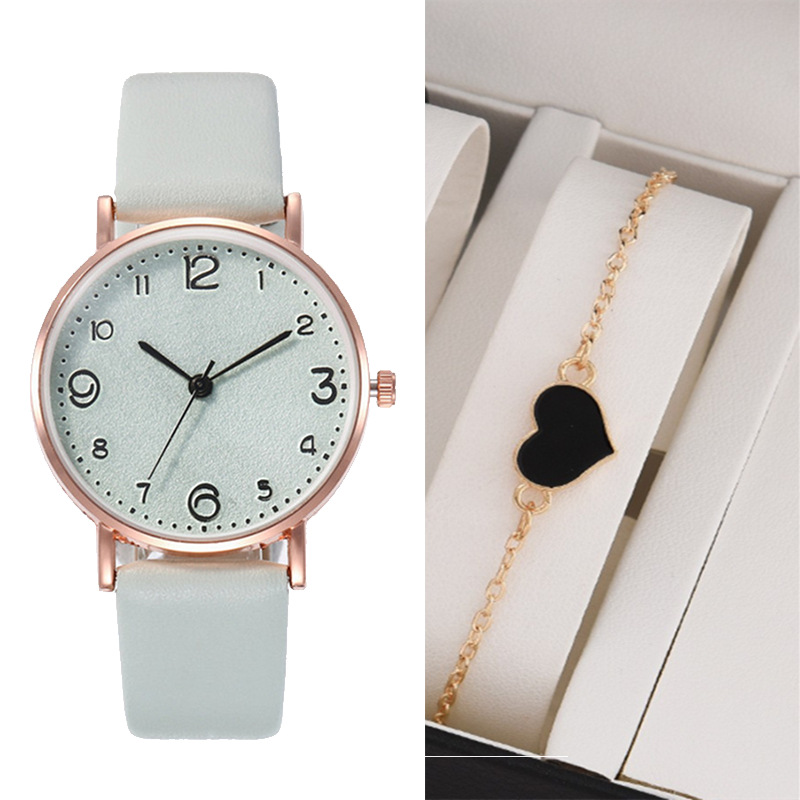 2Pcs/Set Fashion Women Watches Leather Straps Sports Digital Watches Dial Quartz Watches Business Watches Gifts Jewellerys