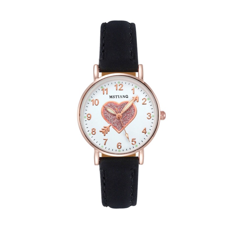 2PCS Set Ladies Watches Hearts Quartz Watch Back Light Watch Diamond Studded Luminous Casual Leather Belt Watches Simple Ladies Exquisite Small Dial Quartz With Box