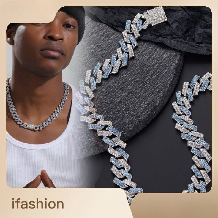 Full Rhinestone Hip Hop Multicolor Blue Iced Out Crystal Prong Cuban Chain Choker Necklace For Women Men Bling Paved Rhinestonehip Hop Jewelry Cuban Chain Miami Male Rapper Accessories Jewelry Gift