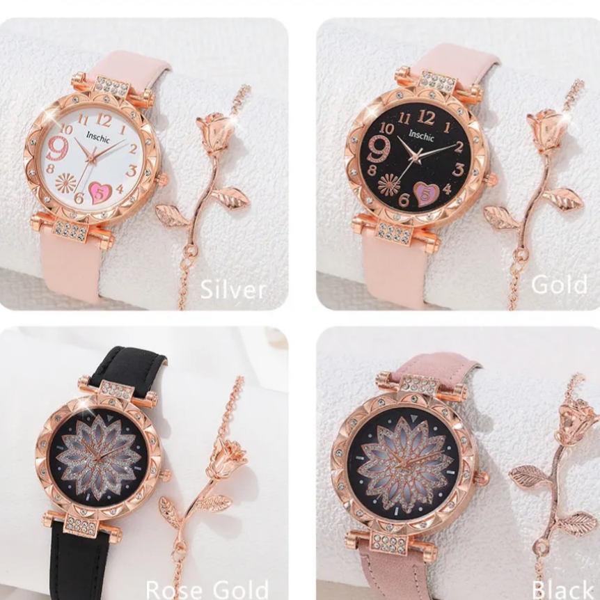 2pcs Set Luxury Women Watches Rhinestone Fashion Elegant Wristwatch Quartz Watch Ladies Clock For Girl Gift With Box