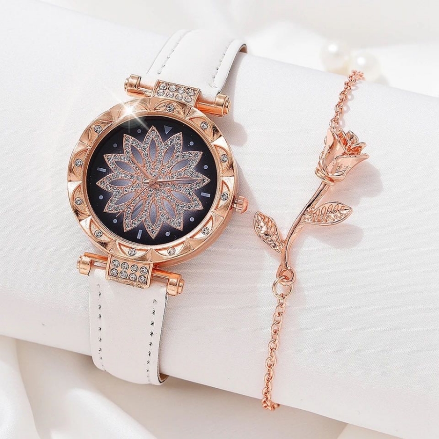 2pcs Set Luxury Women Watches Rhinestone Fashion Elegant Wristwatch Quartz Watch Ladies Clock For Girl Gift With Box