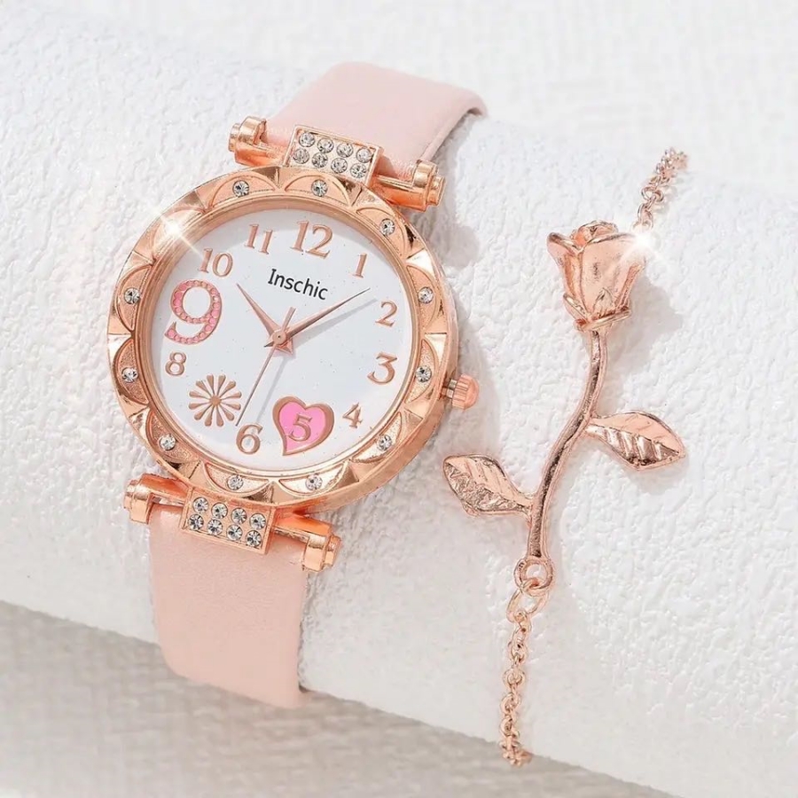 2pcs Set Luxury Women Watches Rhinestone Fashion Elegant Wristwatch Quartz Watch Ladies Clock For Girl Gift With Box