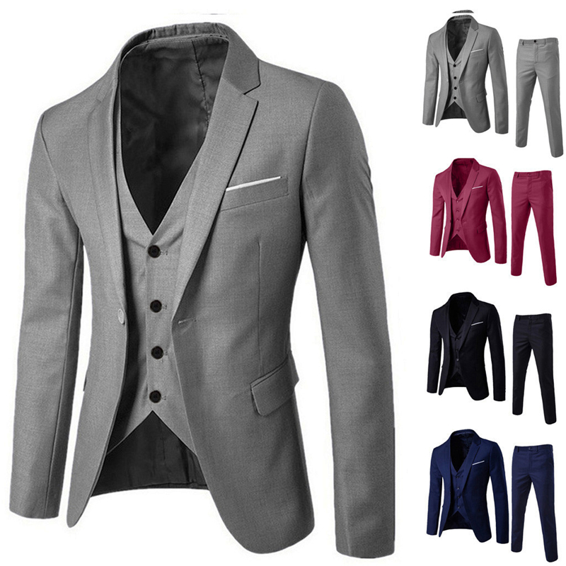 Suits Fashion Men Jackets Slim 3 Pieces Suit Blazer Business Wedding Party Pants Plus Size Suits Set Men's suits