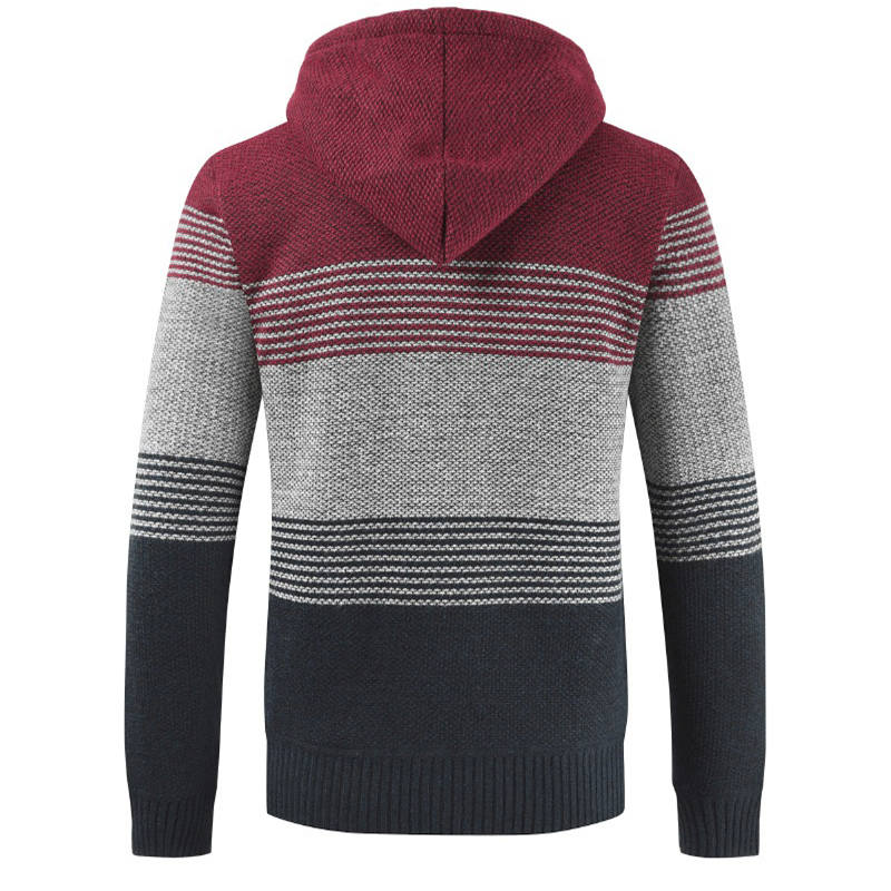 Coat Sweater Men 2023 Warm Hooded Cardigan Men Striped  Wool Liner Zipper Fleece Coats Men