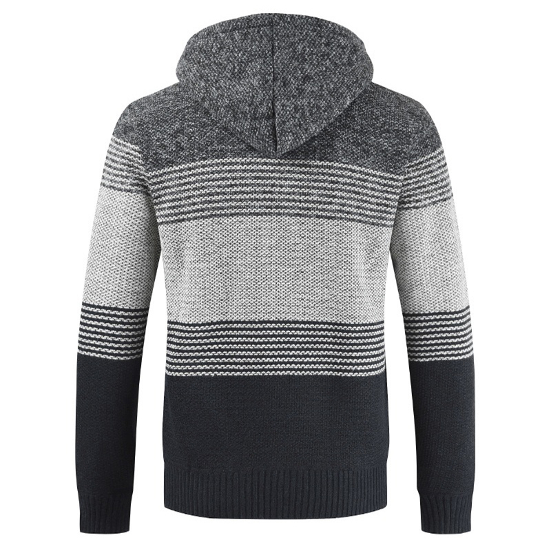 Coat Sweater Men 2023 Warm Hooded Cardigan Men Striped  Wool Liner Zipper Fleece Coats Men
