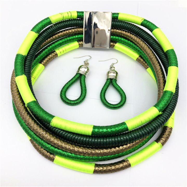 Necklace Earrings Multi-layer Woven Jewelry Choker Necklace Wedding Beads Jewelry Set for Women