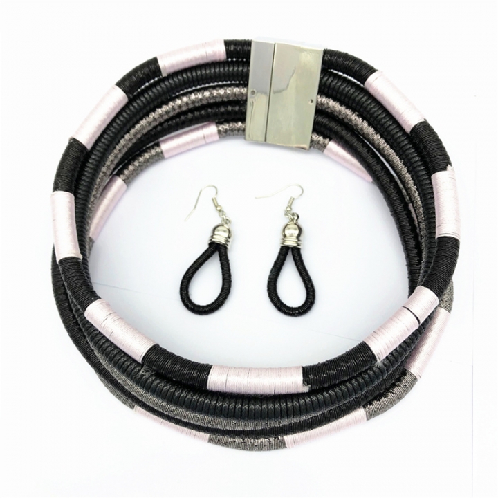 Necklace Earrings Multi-layer Woven Jewelry Choker Necklace Wedding Beads Jewelry Set for Women