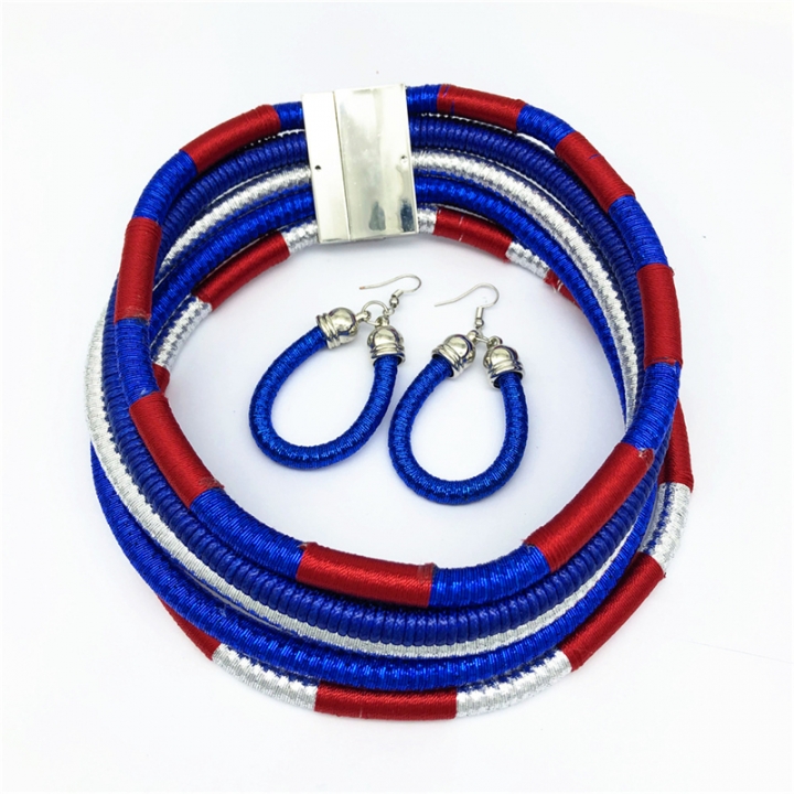 Necklace Earrings Multi-layer Woven Jewelry Choker Necklace Wedding Beads Jewelry Set for Women