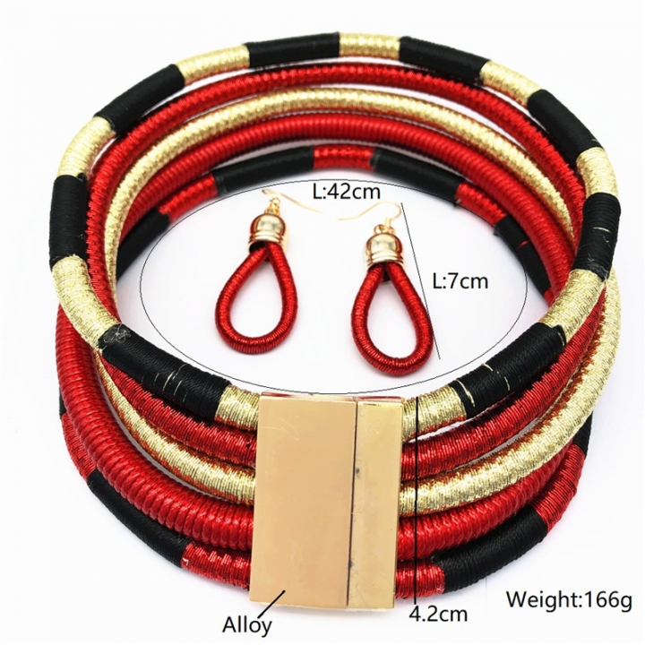 Necklace Earrings Multi-layer Woven Jewelry Choker Necklace Wedding Beads Jewelry Set for Women