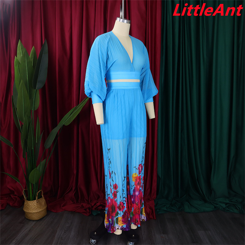 Two piece suit pants top V-neck chiffon lantern sleeve top pleated wide leg pants two piece suit dress dresses women's fashion