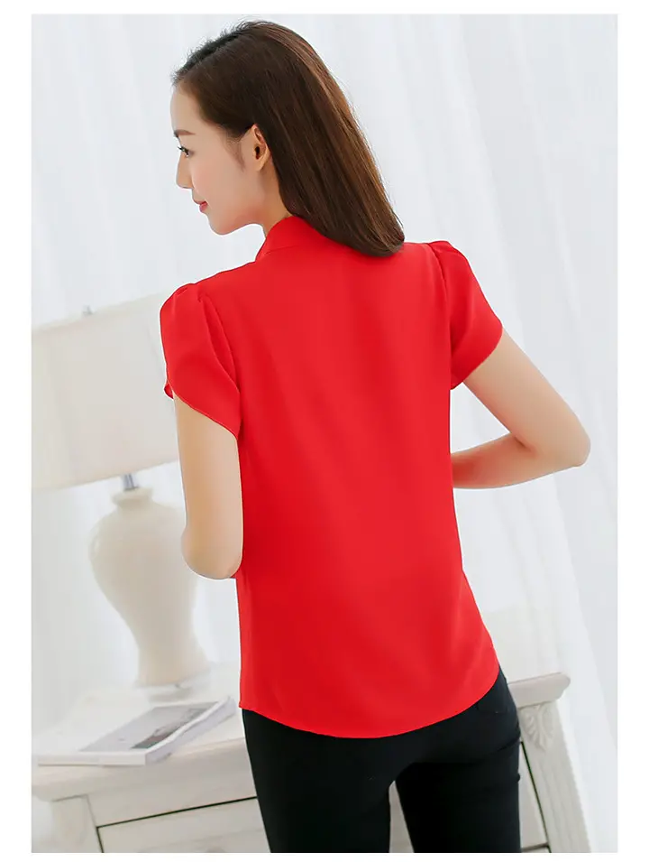Women's Fashion Short Sleeve Top ,Women Tops Chiffon Shirt,Formal Office Blouse High Quality Solid Color Fashion Slim Size Short Sleeve Casual  Stylish Ladies Shirt  Women's Fashion Short Sleeve Top