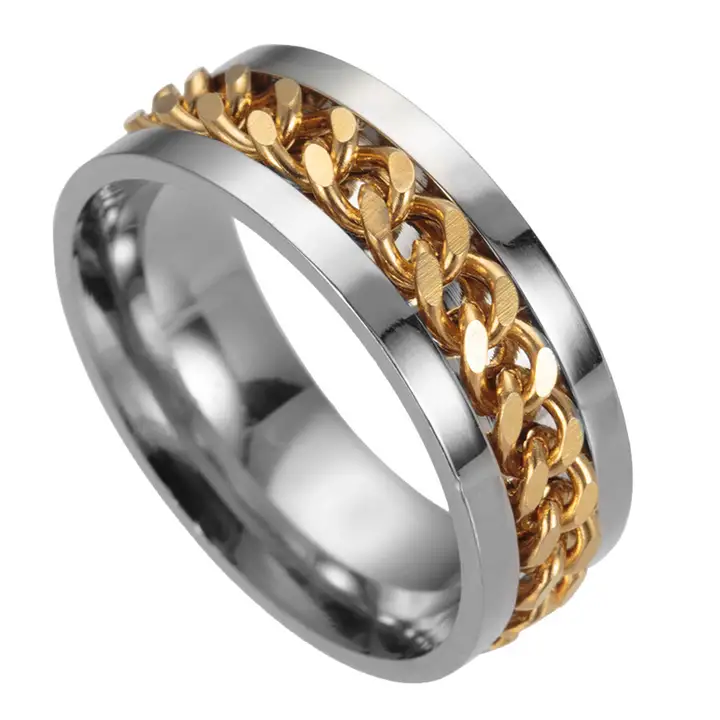 Stainless steel men's fashion single ring Simple ring with chain