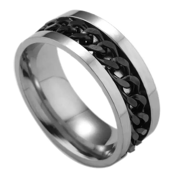 Stainless steel men's fashion single ring Simple ring with chain