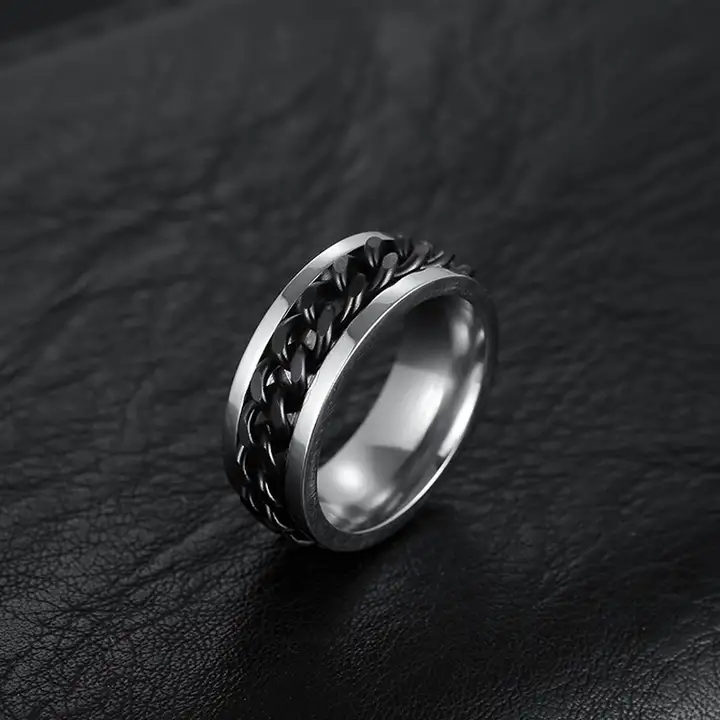 Stainless steel men's fashion single ring Simple ring with chain
