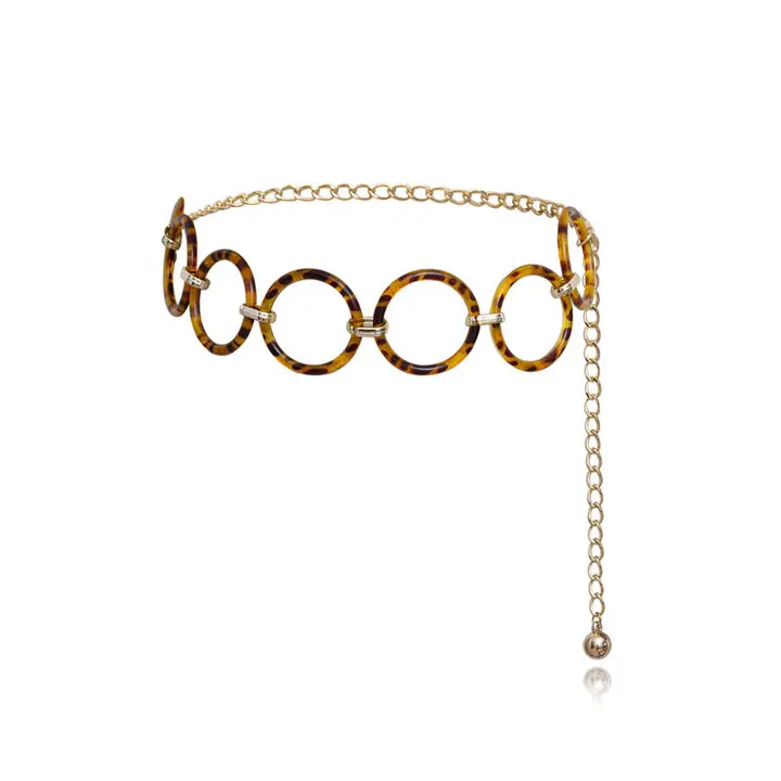 Simple circular vintage body chain Stylish leopard print waist chain pendant