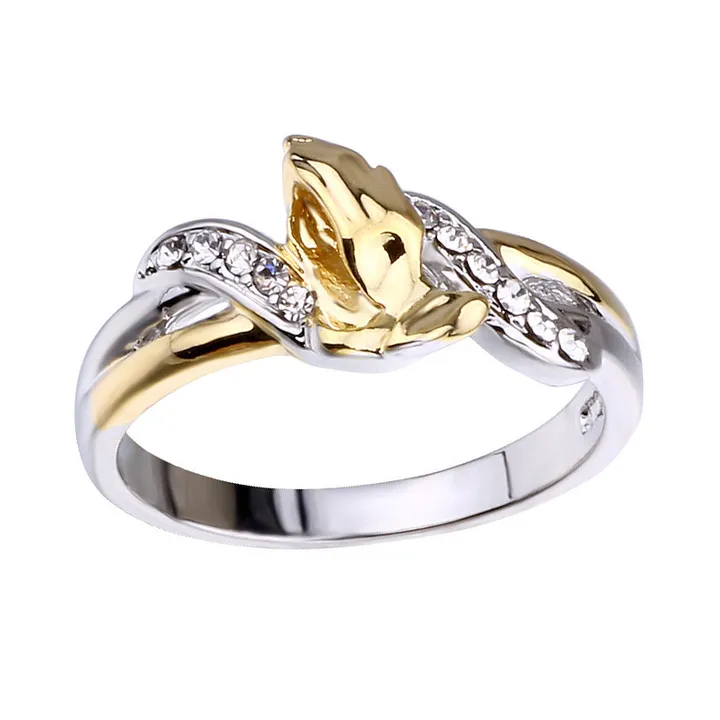 Exquisite 14K gold-plated prayer hand zircon ring