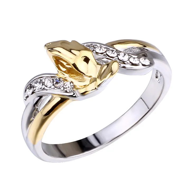 Exquisite 14K gold-plated prayer hand zircon ring