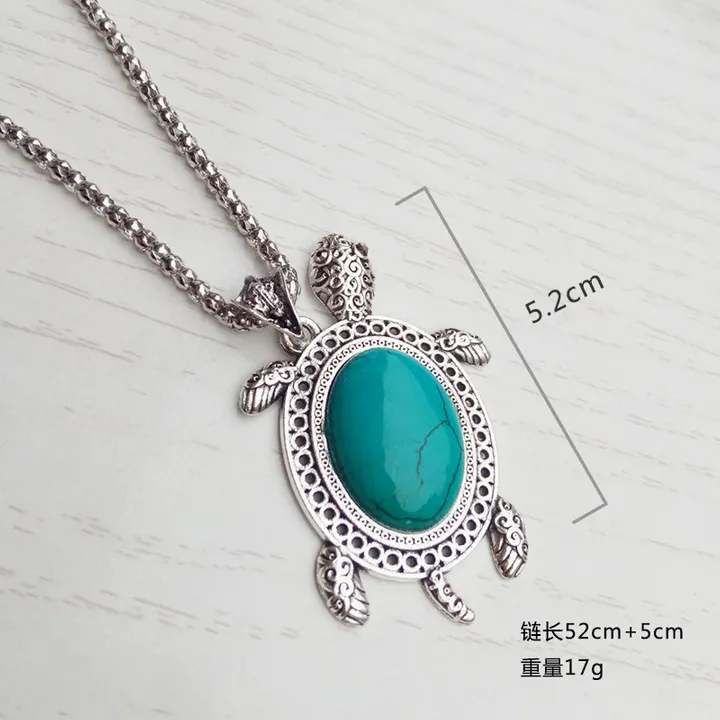 Retro Turquoise The turtle The necklace earrings Hand catenary A three-piece