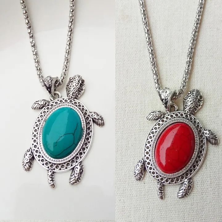 Retro Turquoise The turtle The necklace earrings Hand catenary A three-piece