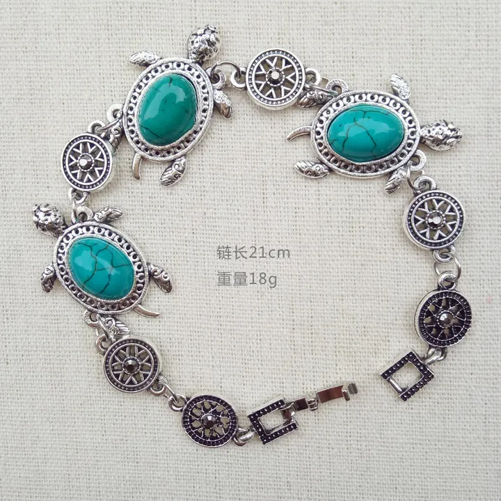 Retro Turquoise The turtle The necklace earrings Hand catenary A three-piece
