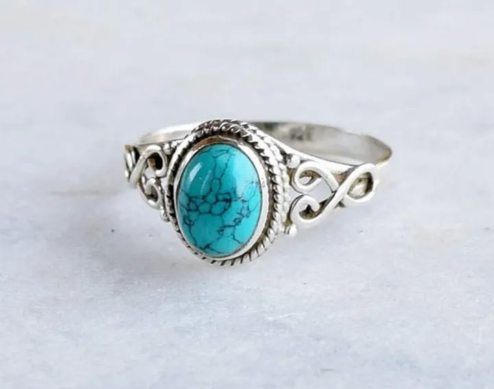 Imitation of turquoise Natural stone Restoring ancient ways ring