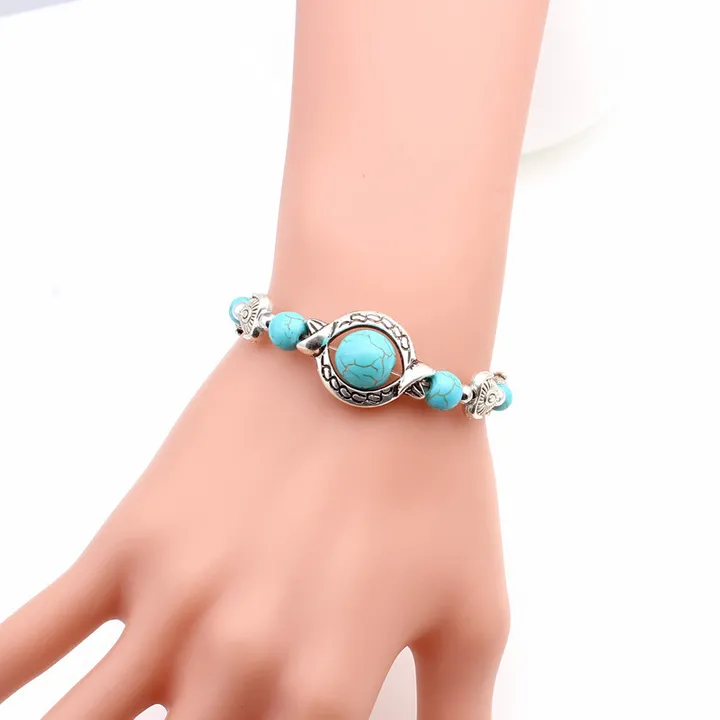 National style turquoise MiaoYin Tibetan silver Hand catenary bracelet