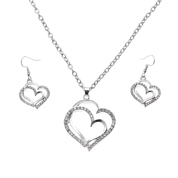 Wedding banquet wedding dress accessories double heart heart earrings necklace set