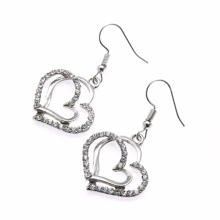 Wedding banquet wedding dress accessories double heart heart earrings necklace set