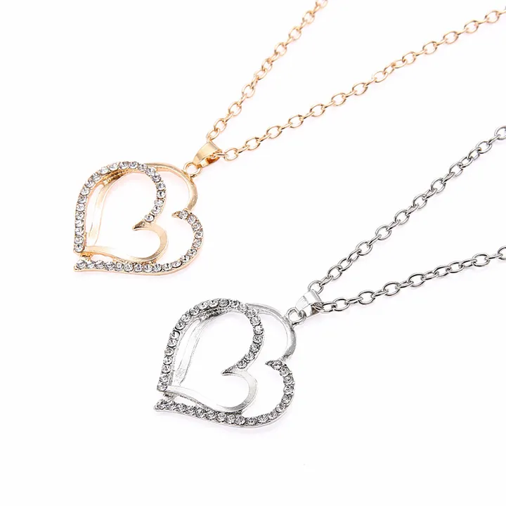 Wedding banquet wedding dress accessories double heart heart earrings necklace set