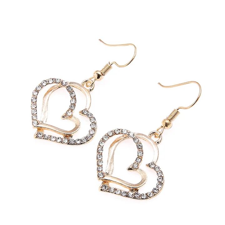 Wedding banquet wedding dress accessories double heart heart earrings necklace set