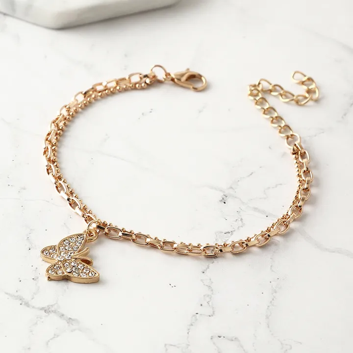 Girls' Bracelet 2 Piece Set Geometric Bracelet Planetary Heart Eye Butterfly Design Pendant Adjustable Bracelet Women's Gold