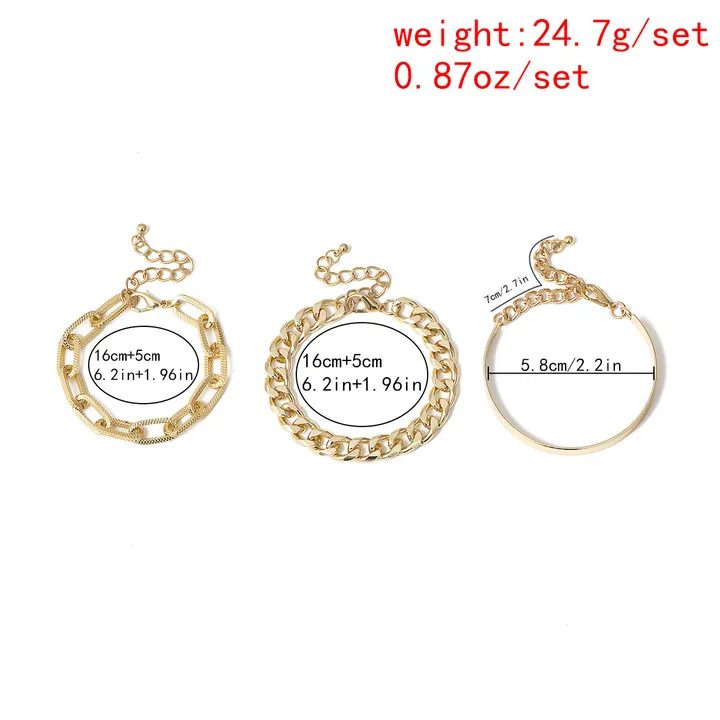 Girls' Bracelets Hip Hop Punk Bracelets Hemp Bracelets Women's Simple All-match Metal Chain Set Women's Jewelry 3-Piece Set