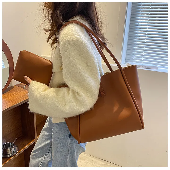 Fashion Women's Large Waterproof PU Leather Handbag Shoulder Bag Purse Card Holder Tote,Business Handbag Satchel Purse 2pcs Set