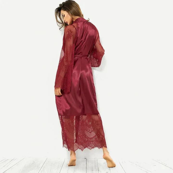 Women Sexy Lace Long Sleep Robe Ladies Girl Hollow Out Lingerie Long Nightdress Erotic Fetish Sleepwear Lace Pajamas Nightdress
