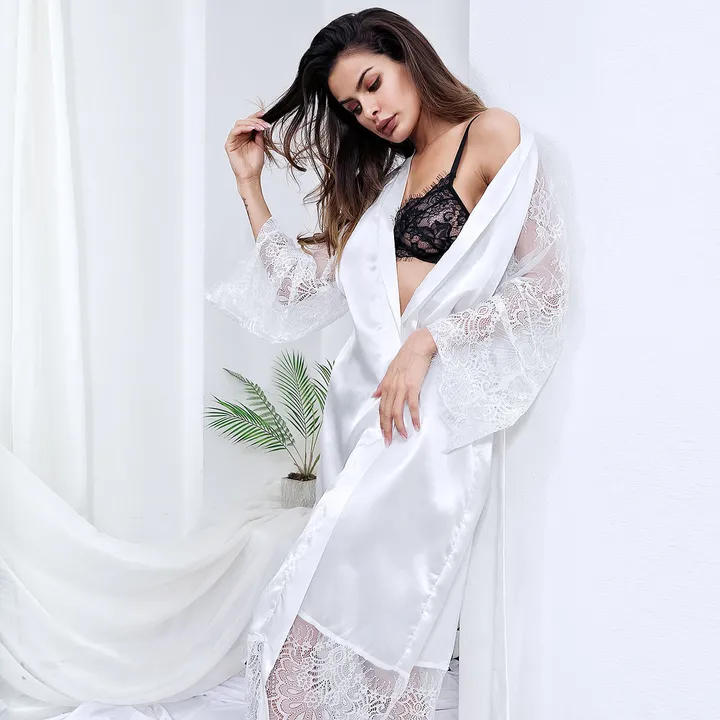 Women Sexy Lace Long Sleep Robe Ladies Girl Hollow Out Lingerie Long Nightdress Erotic Fetish Sleepwear Lace Pajamas Nightdress