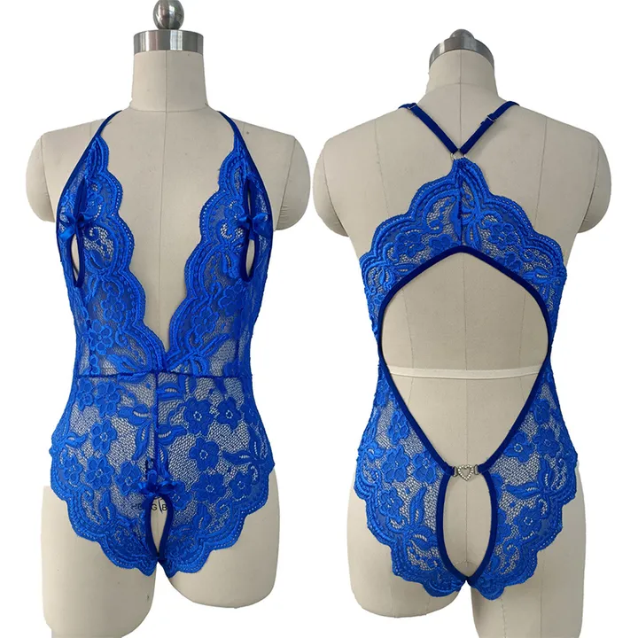 Sexy Lace Women Clothes Pajamas  Panties,Night Sexy Pajamas Lady Jumpsuit Sexy Lingerie,Lace Hollow Romantic Pure Desire Sleepwear, Deep V Open Bra Lace Perspective Mesh Temptation Into The Nightdress