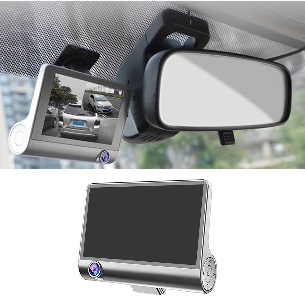 LOONFUNG Three Camera Car DVR Dash Camera 4" IPS Screen 1080P FHD Car Inside And Outside Camera