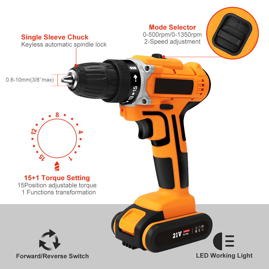 LOONFUNG 21V Electric Drill With Rechargeable Lithium Battery Electric Screwdriver