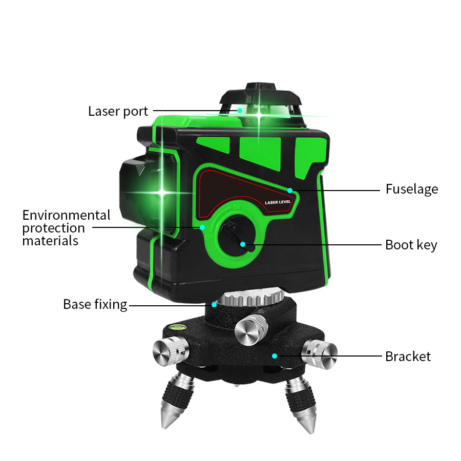 12 Lines High-Precision 360° Laser Level with Tripod Base & Carrying Case – Self-Leveling for Construction & DIY