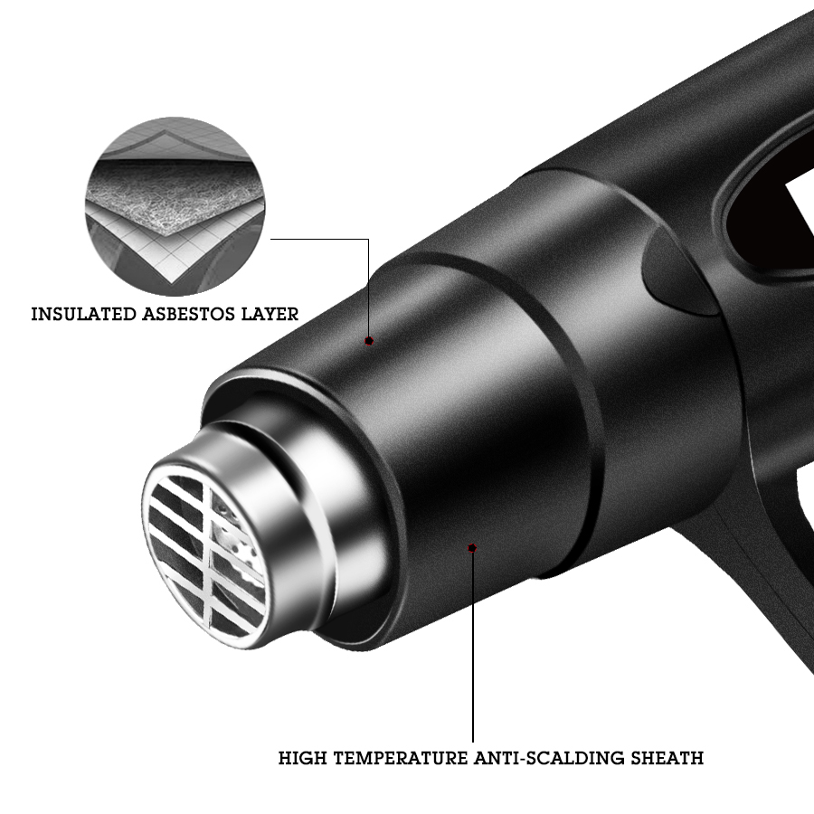 Heat Gun 2000W Adjustable Temperatures Hot Air Blower for Shrink Wrapping Crafts