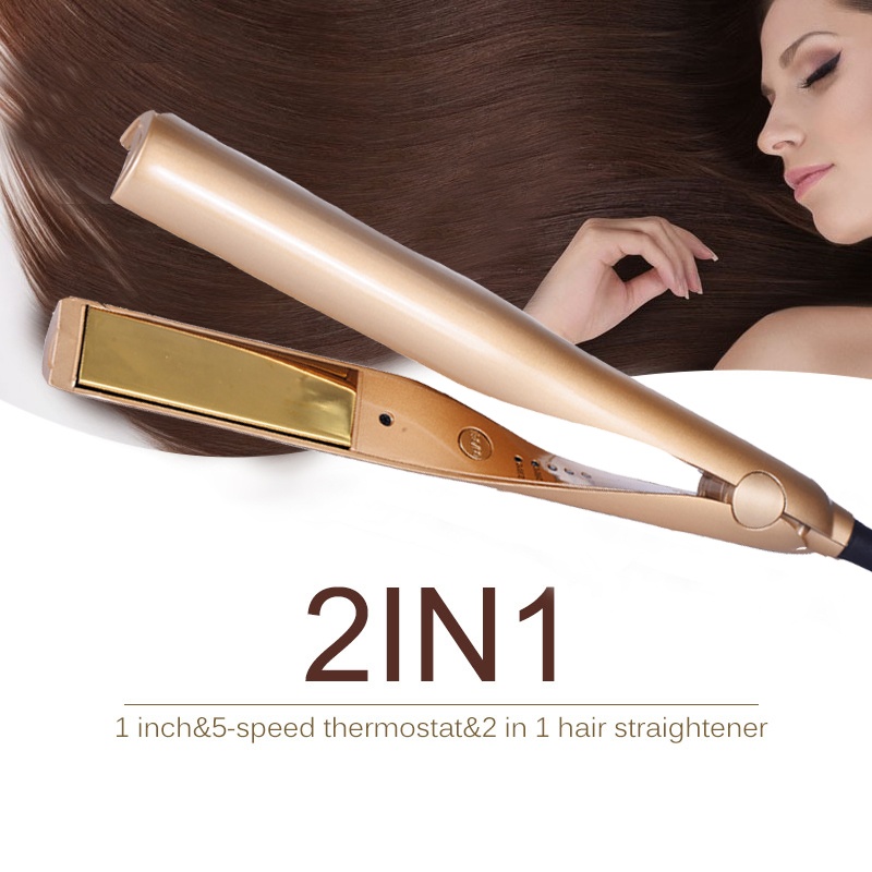 LOONFUNG 2 in 1 Hair Straightener Hair Curler Iron Nano titanium Hair Roller PTC Flat Iron