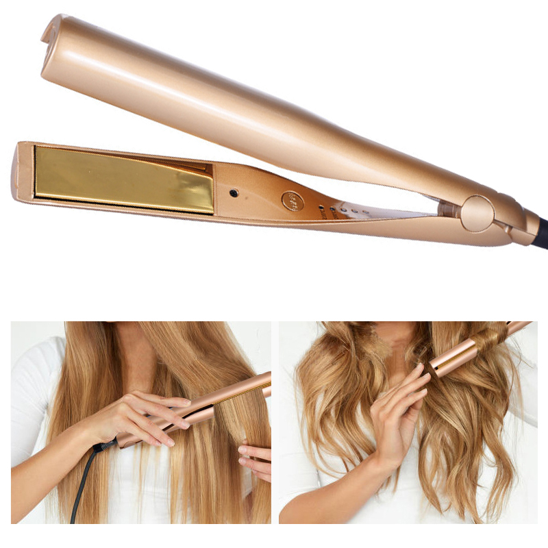 LOONFUNG 2 in 1 Hair Straightener Hair Curler Iron Nano titanium Hair Roller PTC Flat Iron