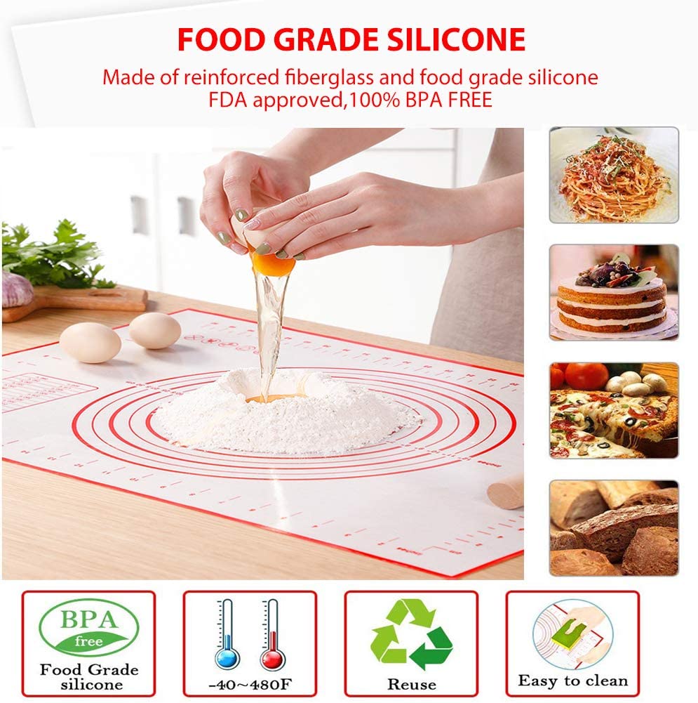 LOONFUNG Silicone Pastry Mat Dough Rolling Mat Counter Pad Pie Crust Pad Kitchen Dining Room