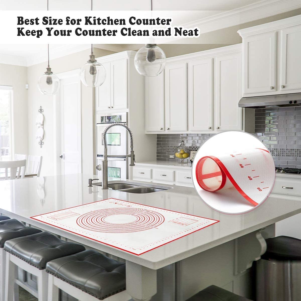LOONFUNG Silicone Pastry Mat Dough Rolling Mat Counter Pad Pie Crust Pad Kitchen Dining Room