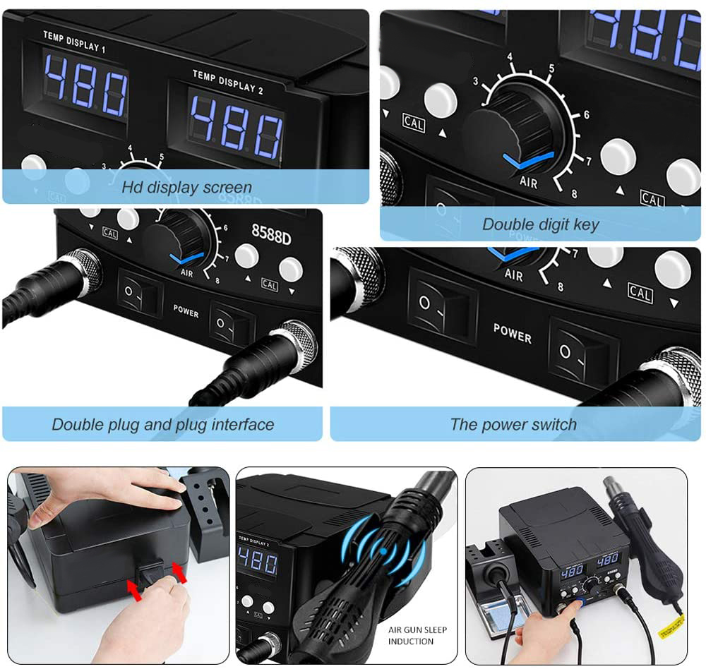 LOONFUNG 2in1 Soldering Station Hot Air Gun Rework Station Soldering Iron Phone Repair Computer PCB