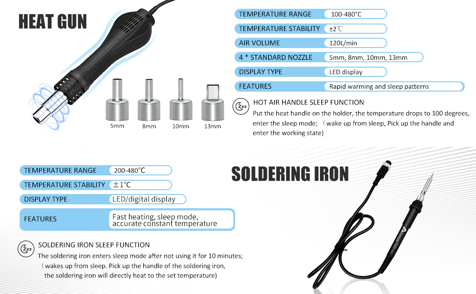 LOONFUNG 2in1 Soldering Station Hot Air Gun Rework Station Soldering Iron Phone Repair Computer PCB