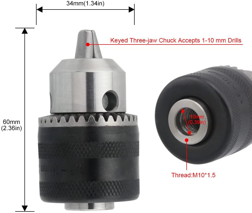 M10 Angle Grinder Drill Chuck Adapter Convert to Electric Drill – 100 Type Conversion Chuck with Key, 1.5–10mm Clamping Range