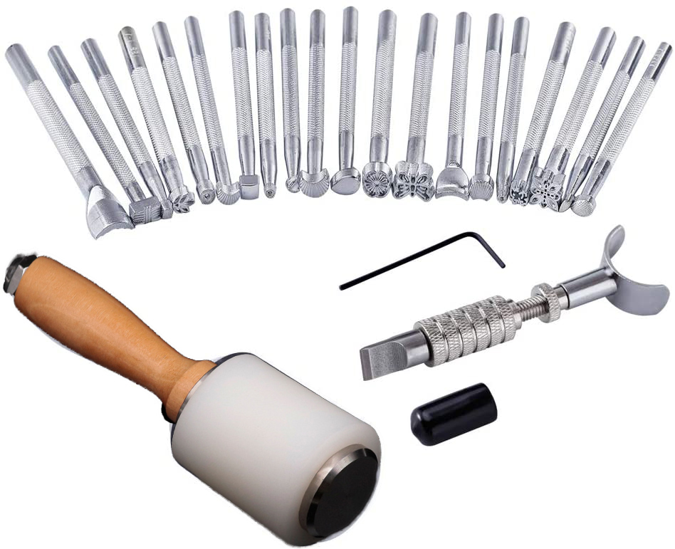 LOONFUNG Leather Craft Tool Kit with Leather Stamping Tools ,Swivel Knife, Leather Working Hammer