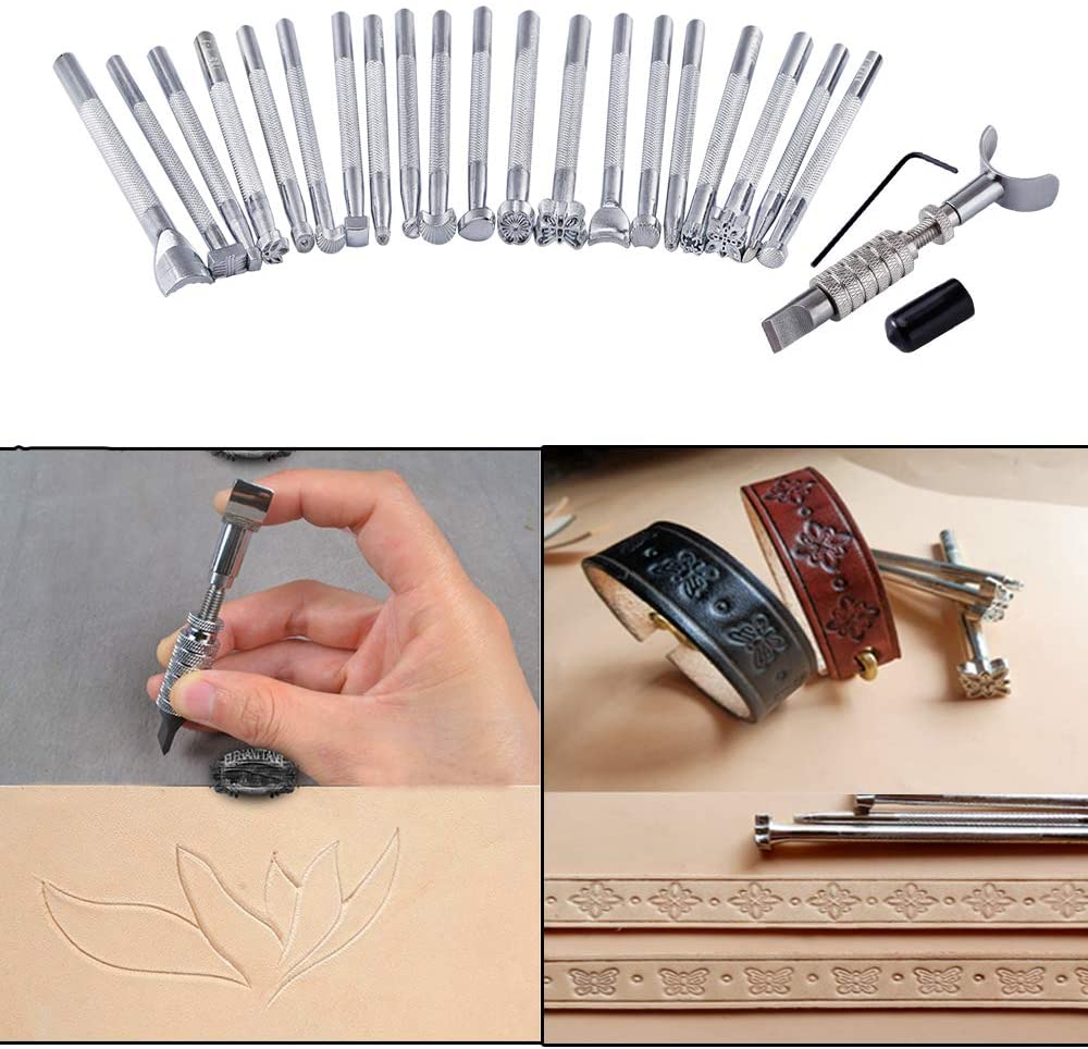 LOONFUNG Leather Craft Tool Kit with Leather Stamping Tools ,Swivel Knife, Leather Working Hammer