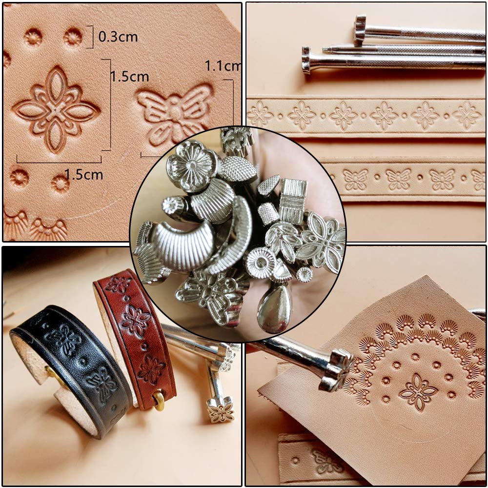 LOONFUNG Leather Craft Tool Kit with Leather Stamping Tools ,Swivel Knife, Leather Working Hammer